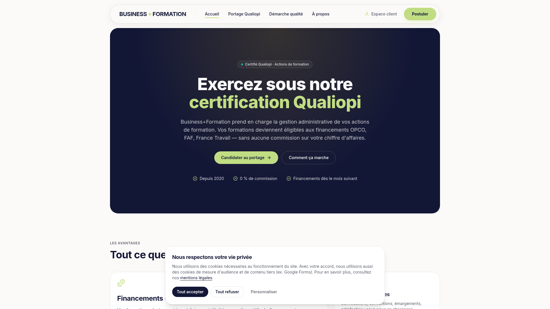 Capture du site Business + Formation